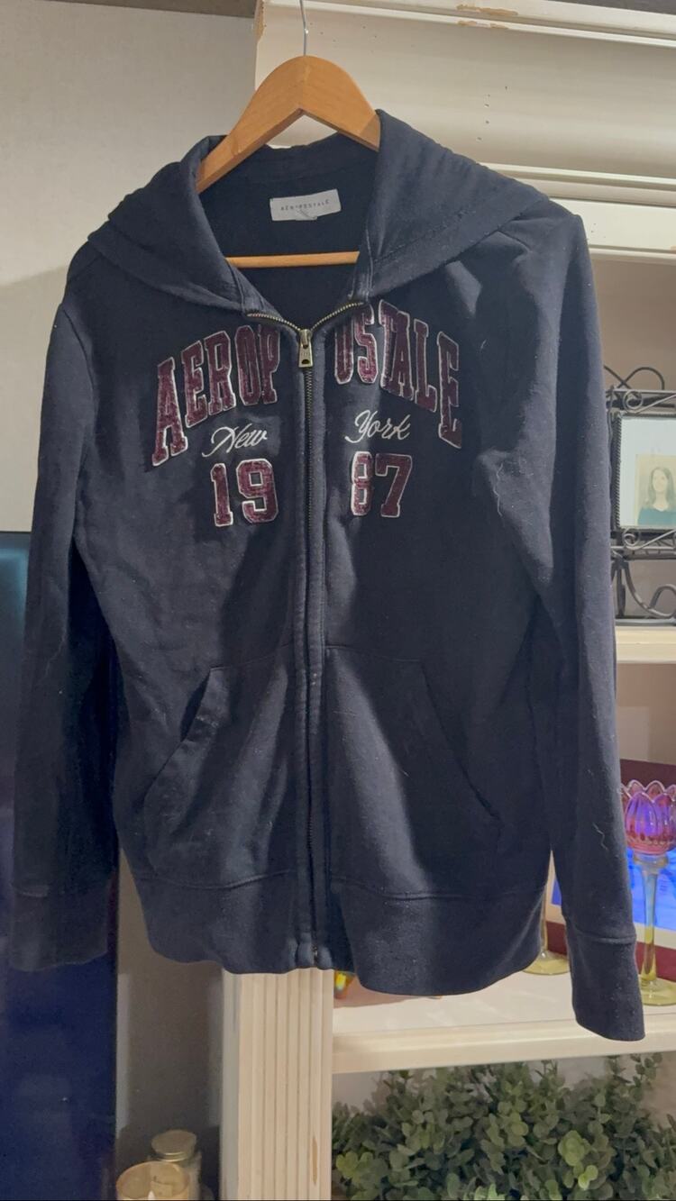 Aeropostale Womens XS Navy 1987 New York Full Zip Hoodie Y2K Varsity
